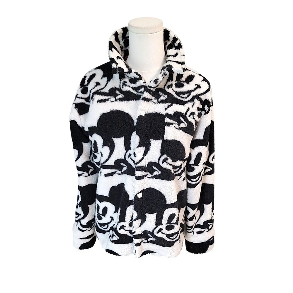 Disney Forever 21 Kids‎ Mickey Mouse Black White Fuzzy Sherpa Jacket